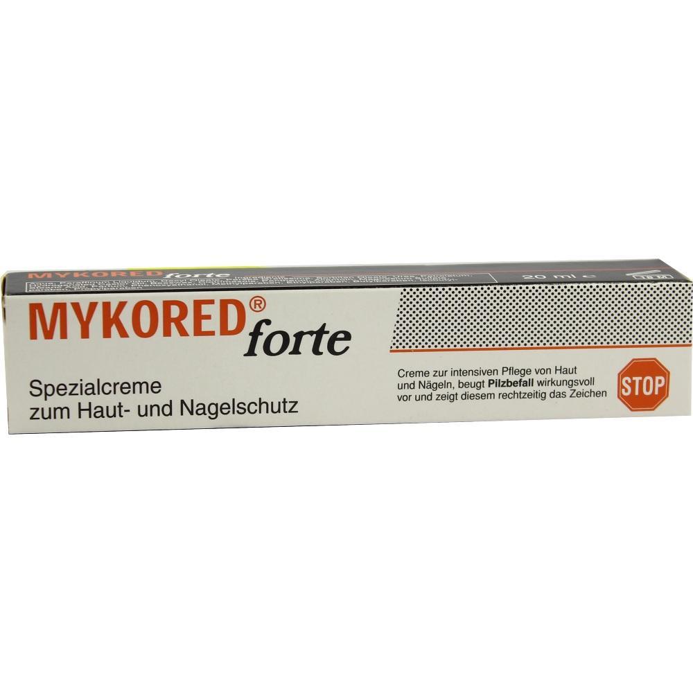 Eine Creme-Verpackung für Haut- und Nagelschutz mit dem Namen "Mykored forte".